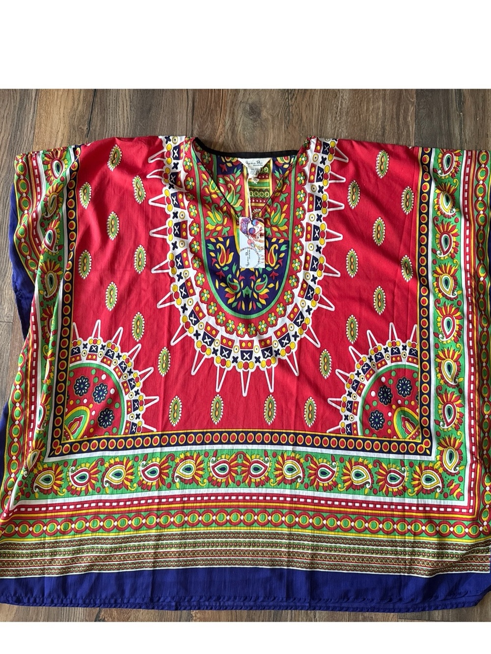 Gypsie Blue OS One Size Red Blue Kaftan Tunic Dress NWT